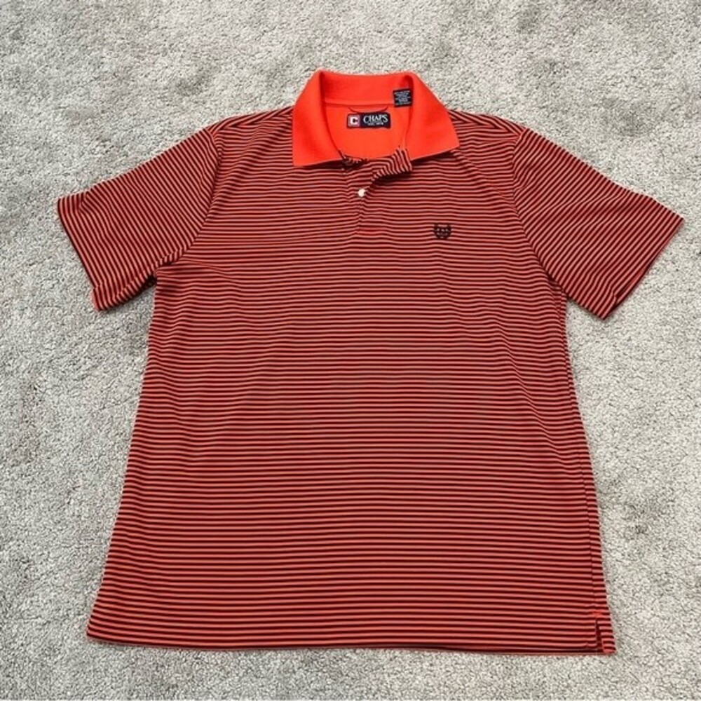 Chaps Orange and Black Striped Golf Polo Shirt Size M